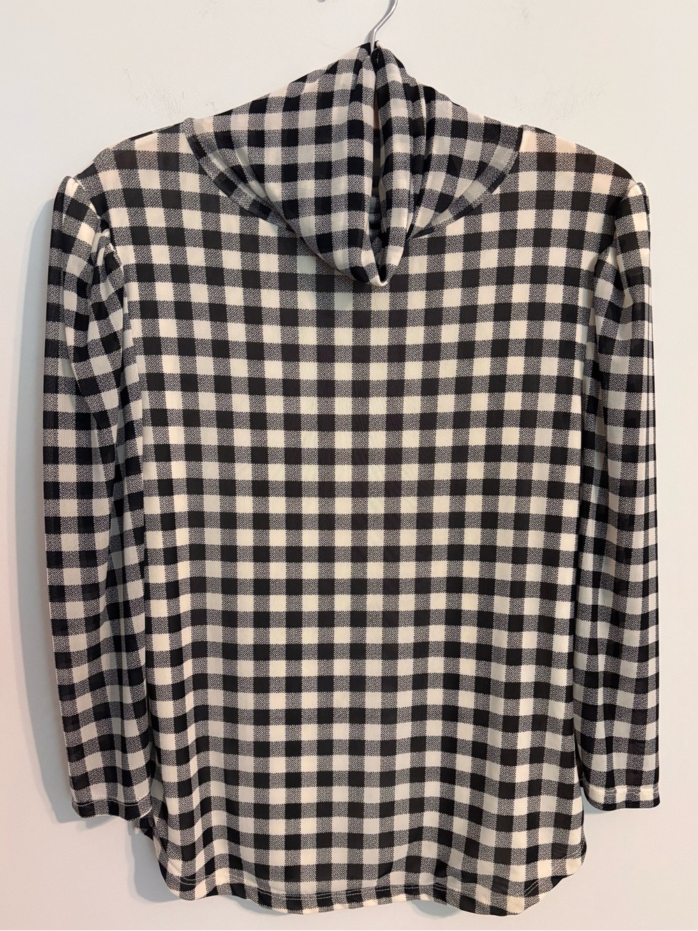 Free People Sheer Gingham Black White Turtleneck